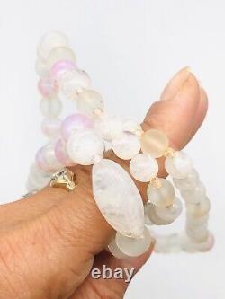 Vtg Signed Miriam Haskell White Light Pink Art Glass Beads Long Necklace 32