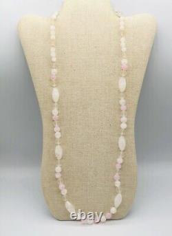 Vtg Signed Miriam Haskell White Light Pink Art Glass Beads Long Necklace 32