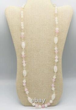 Vtg Signed Miriam Haskell White Light Pink Art Glass Beads Long Necklace 32