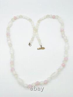 Vtg Signed Miriam Haskell White Light Pink Art Glass Beads Long Necklace 32