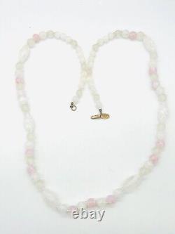 Vtg Signed Miriam Haskell White Light Pink Art Glass Beads Long Necklace 32