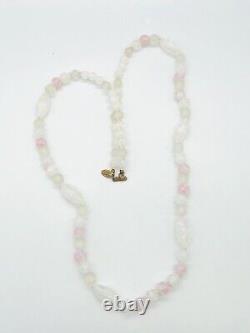 Vtg Signed Miriam Haskell White Light Pink Art Glass Beads Long Necklace 32