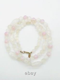 Vtg Signed Miriam Haskell White Light Pink Art Glass Beads Long Necklace 32