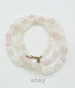 Vtg Signed Miriam Haskell White Light Pink Art Glass Beads Long Necklace 32