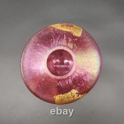 Vtg Signed Robert Eickholt Iridescent Pink Art Glass Vase Gold Foil Stretch 1995