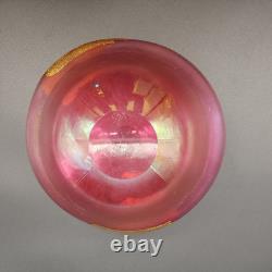 Vtg Signed Robert Eickholt Iridescent Pink Art Glass Vase Gold Foil Stretch 1995