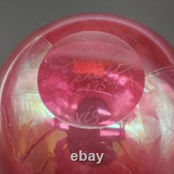 Vtg Signed Robert Eickholt Iridescent Pink Art Glass Vase Gold Foil Stretch 1995