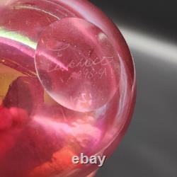 Vtg Signed Robert Eickholt Iridescent Pink Art Glass Vase Gold Foil Stretch 1995