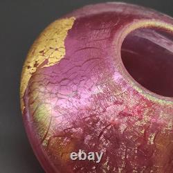 Vtg Signed Robert Eickholt Iridescent Pink Art Glass Vase Gold Foil Stretch 1995