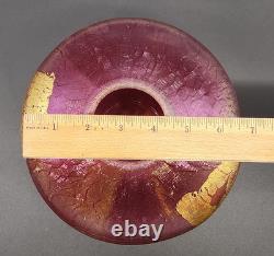 Vtg Signed Robert Eickholt Iridescent Pink Art Glass Vase Gold Foil Stretch 1995