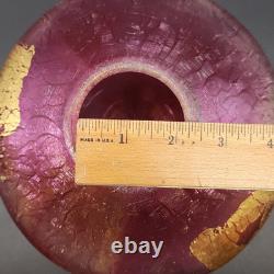 Vtg Signed Robert Eickholt Iridescent Pink Art Glass Vase Gold Foil Stretch 1995