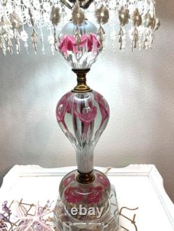 Vtg St. Clair Pink Art Glass Paperweight Lamp withShade, Finial EXCELLENT