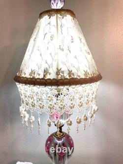 Vtg St. Clair Pink Art Glass Paperweight Lamp withShade, Finial EXCELLENT