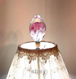 Vtg St. Clair Pink Art Glass Paperweight Lamp withShade, Finial EXCELLENT