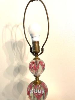 Vtg St. Clair Pink Art Glass Paperweight Lamp withShade, Finial EXCELLENT
