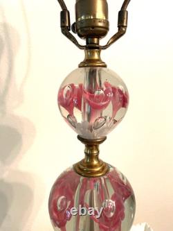 Vtg St. Clair Pink Art Glass Paperweight Lamp withShade, Finial EXCELLENT