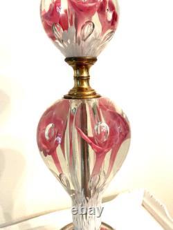 Vtg St. Clair Pink Art Glass Paperweight Lamp withShade, Finial EXCELLENT