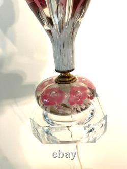 Vtg St. Clair Pink Art Glass Paperweight Lamp withShade, Finial EXCELLENT