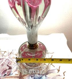 Vtg St. Clair Pink Art Glass Paperweight Lamp withShade, Finial EXCELLENT