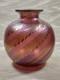 Vtg Steven Correia Pink/Cranberry Art-Glass Vase Beautiful Pulled Feather Motif
