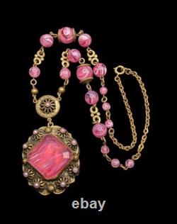 Vtg Swirled Pink Art Glass Bead West Germany Slag Necklace 18 Replaced Clasp