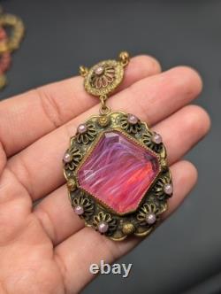 Vtg Swirled Pink Art Glass Bead West Germany Slag Necklace 18 Replaced Clasp