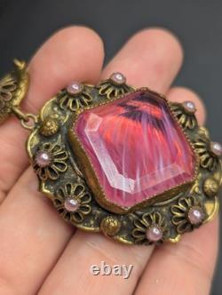 Vtg Swirled Pink Art Glass Bead West Germany Slag Necklace 18 Replaced Clasp