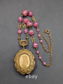 Vtg Swirled Pink Art Glass Bead West Germany Slag Necklace 18 Replaced Clasp