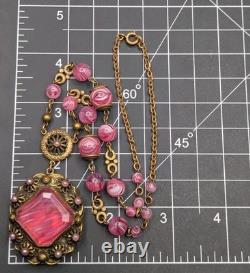 Vtg Swirled Pink Art Glass Bead West Germany Slag Necklace 18 Replaced Clasp