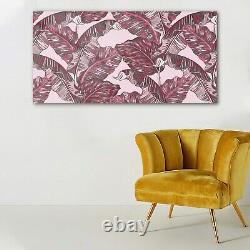 Wall Art Glass Print Pink Tropical Palm Leaves Banana Leaf Wall Decal 140x70