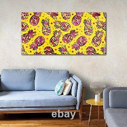 Wall Art Glass Print Pink pineapple fruit on yellow tropical painting 140x70
