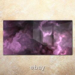Wall Art Glass Print Stormy pink and violet clouds in a nebula in space 140x70