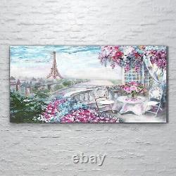 Wall Art Glass Print painting France pink Eiffel flower 120x60