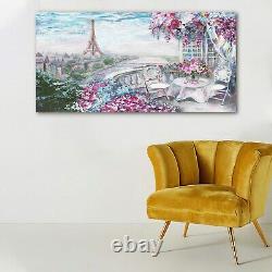 Wall Art Glass Print painting France pink Eiffel flower 140x70