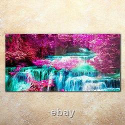 Wall Art Tempered Glass Print painting pink trees waterfall 140x70