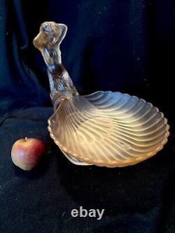Walther And Sohne Art Deco Mermaid & Shell Pink Glass Mushel Bowl Set
