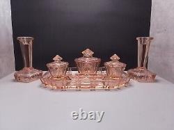 Walther And Sohne Art Deco Pink Glass Dressing Table Set (Milton)