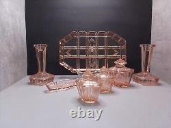 Walther And Sohne Art Deco Pink Glass Dressing Table Set (Milton)