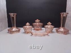 Walther And Sohne Art Deco Pink Glass Dressing Table Set (Milton)