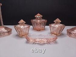 Walther And Sohne Art Deco Pink Glass Dressing Table Set (Milton)