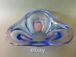 Walther Glas Glass Bowl Large Triangle Blue Pink 13 Germany Murano Style