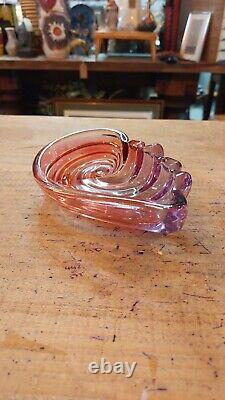 Walther Glass 1960s Pink Purple Shell Iridescent Art Glass Soap Dish Vintage