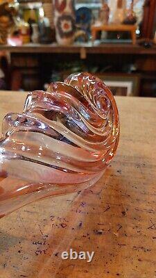 Walther Glass 1960s Pink Purple Shell Iridescent Art Glass Soap Dish Vintage