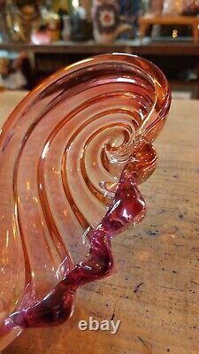 Walther Glass 1960s Pink Purple Shell Iridescent Art Glass Soap Dish Vintage