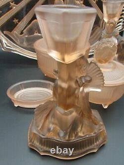 Walther & Sohne Art Deco PIERROT & PIERRETTE Pink Glass 6 Piece Dressing Set