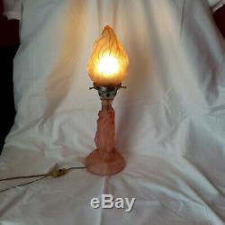 Walther & Sohne Art Deco Pink 3 Graces Table Lamp with Pink Flame Shade 1934
