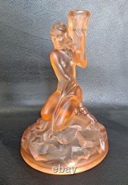 Walther & Sohne Art Deco Table Lamp Base In Pink Satin Glass 1930's