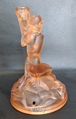 Walther & Sohne Art Deco Table Lamp Base In Pink Satin Glass 1930's