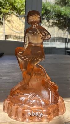 Walther & Söhne Art Deco frosted pink glass Peter Panfigure