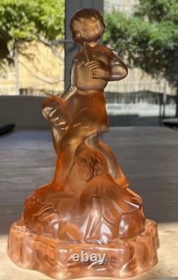 Walther & Söhne Art Deco frosted pink glass Peter Panfigure